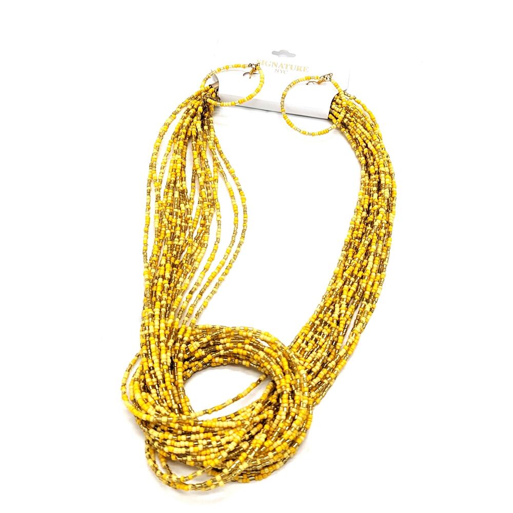 Signature NYC Yellow Beaded Knot Necklace Boho Chic Jewelry